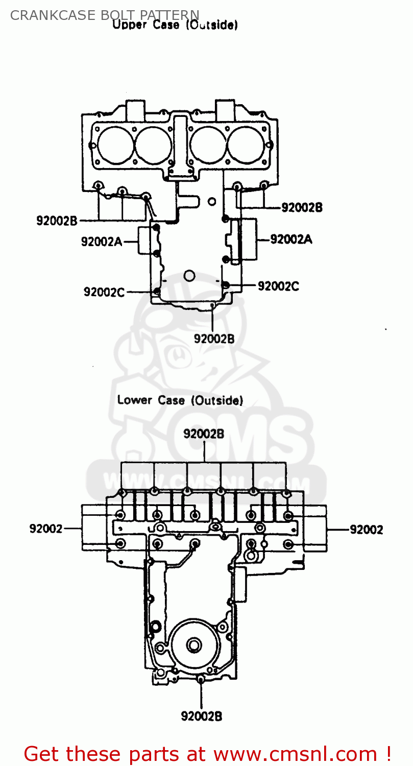 CRANKCASE BOLT PATTERN ZL600A1 1986 EUROPE WG / KPH