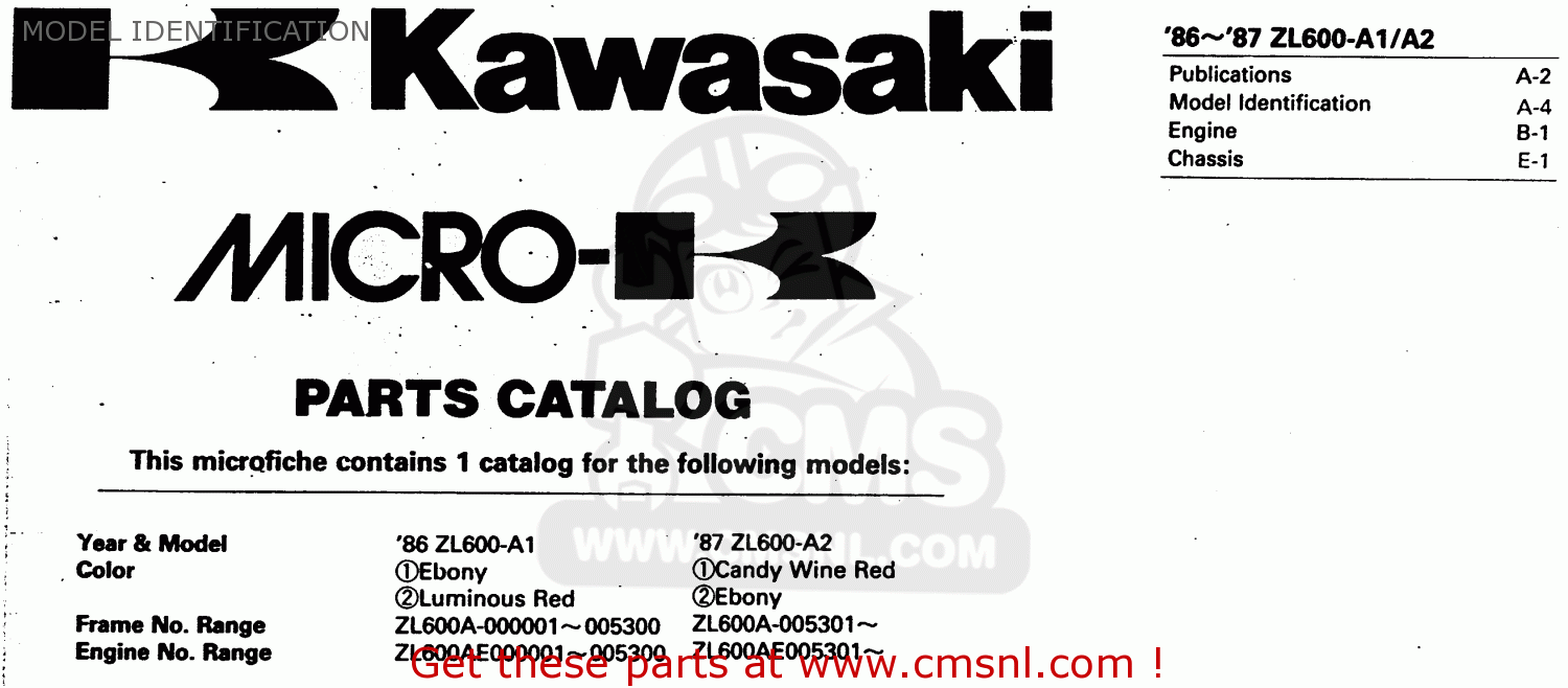 MODEL IDENTIFICATION ZL600A2 1987 EUROPE WG ST / KPH