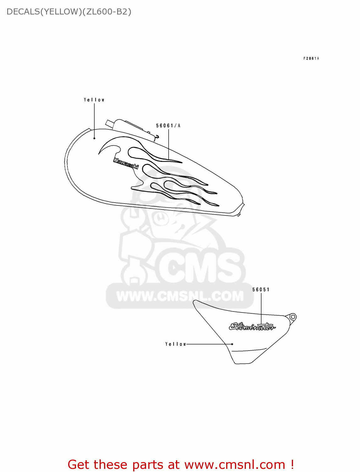 DECALS(YELLOW)(ZL600-B2) ZL600B2 ELIMINATOR 600 1996 USA CALIFORNIA
