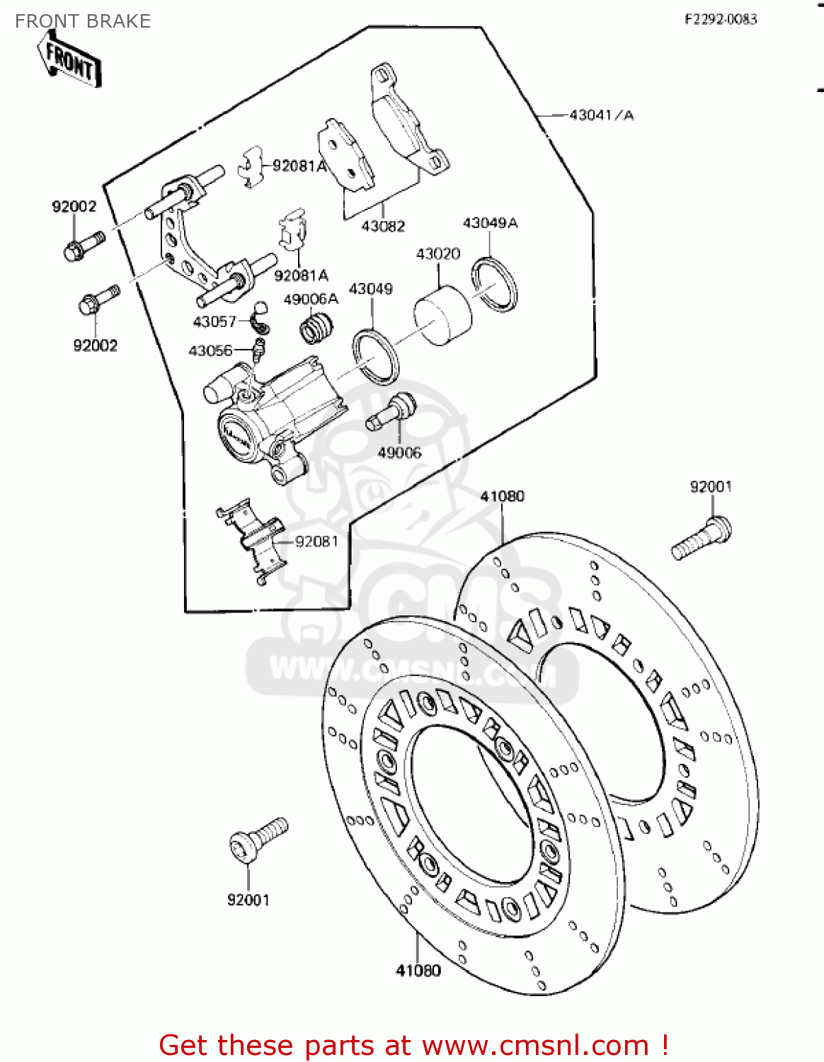 FRONT BRAKE ZL900A1 ELIMINATOR 1985 USA CALIFORNIA CANADA