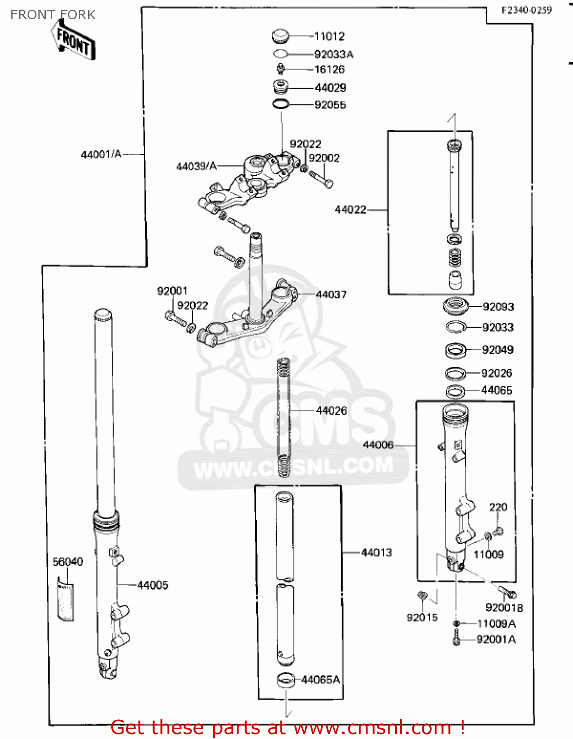FRONT FORK ZL900A1 ELIMINATOR 1985 USA CALIFORNIA CANADA