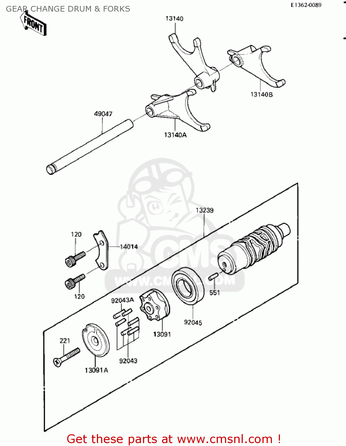 GEAR CHANGE DRUM & FORKS ZL900A1 ELIMINATOR 1985 USA CALIFORNIA CANADA