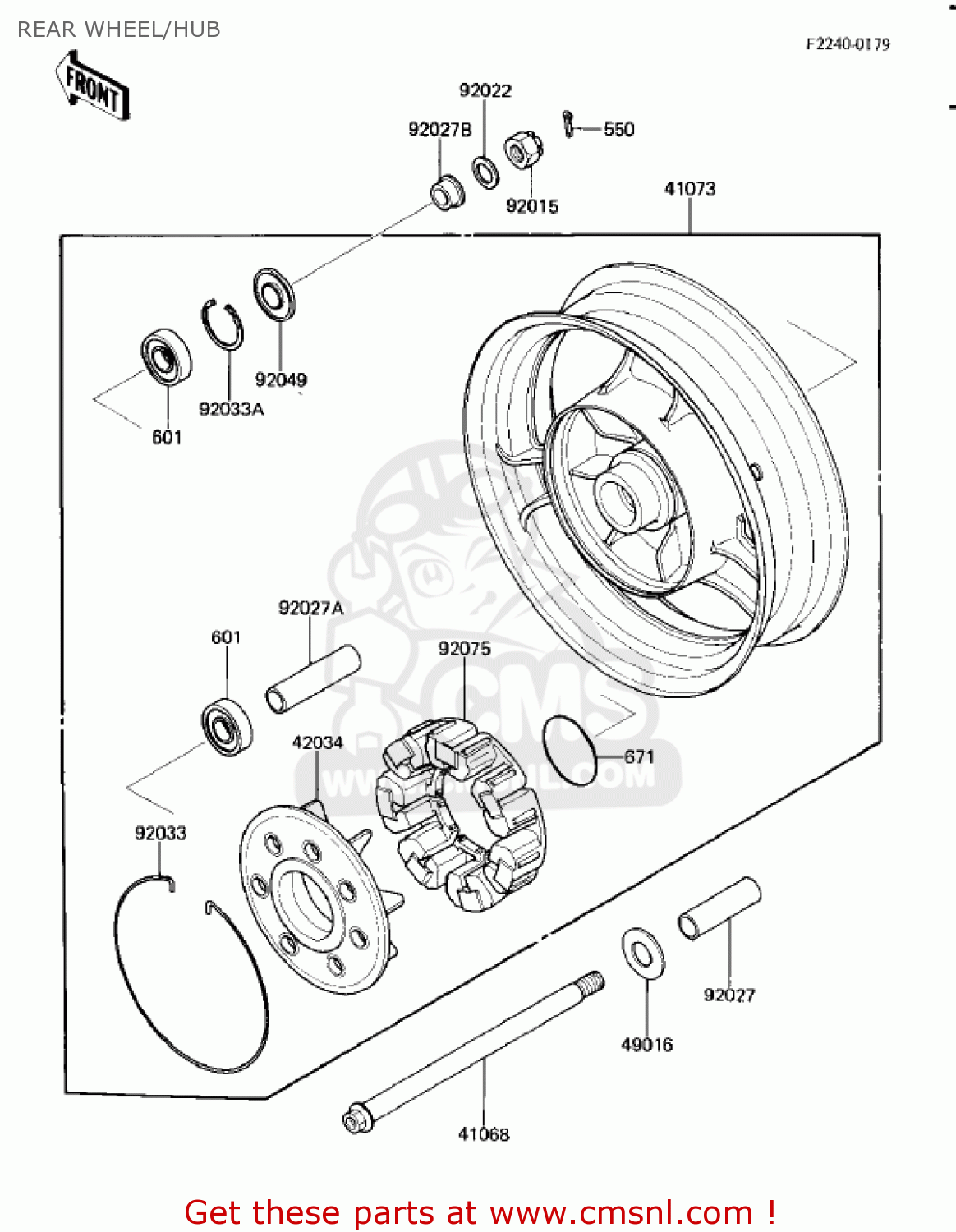 REAR WHEEL/HUB ZL900A1 ELIMINATOR 1985 USA CALIFORNIA CANADA