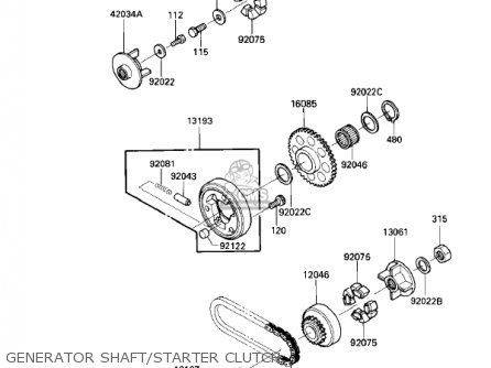 GENERATOR SHAFT/STARTER CLUTCH - ZL900A1 ELIMINATOR 1985 USA CALIFORNIA CANADA