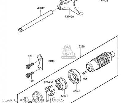 GEAR CHANGE DRUM & FORKS - ZL900A1 ELIMINATOR 1985 USA CALIFORNIA CANADA