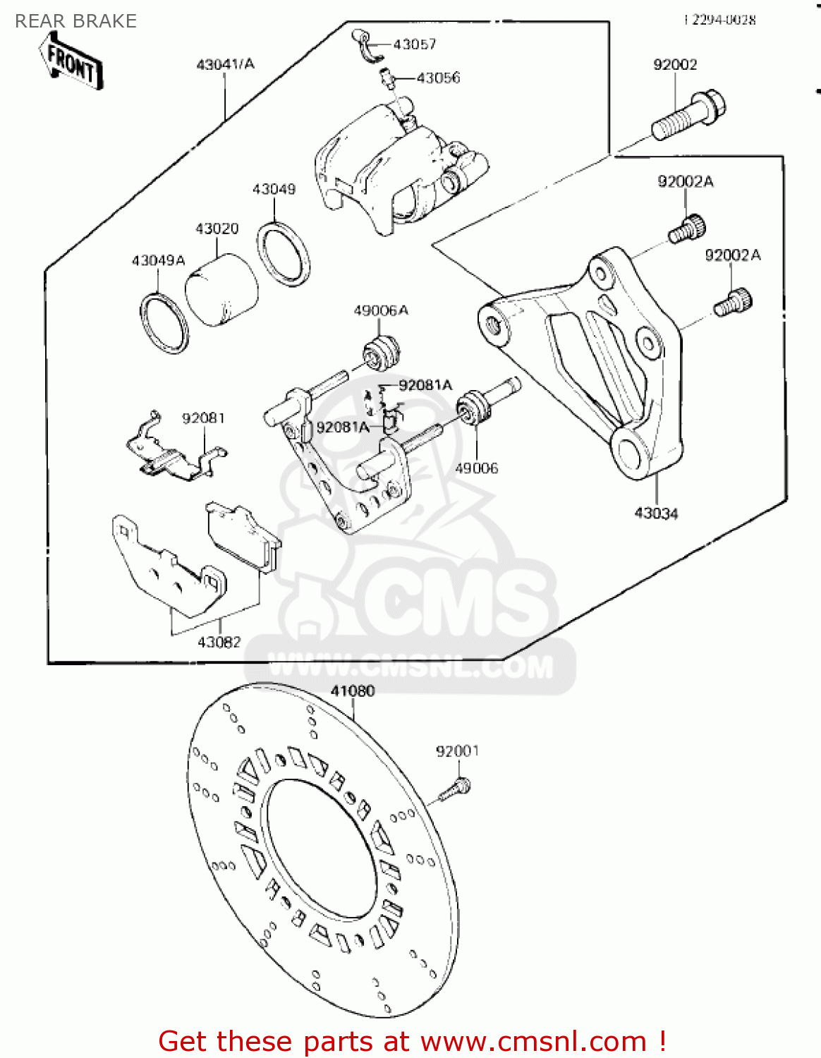 REAR BRAKE ZL900A2 ELIMINATOR 1986 USA CALIFORNIA CANADA
