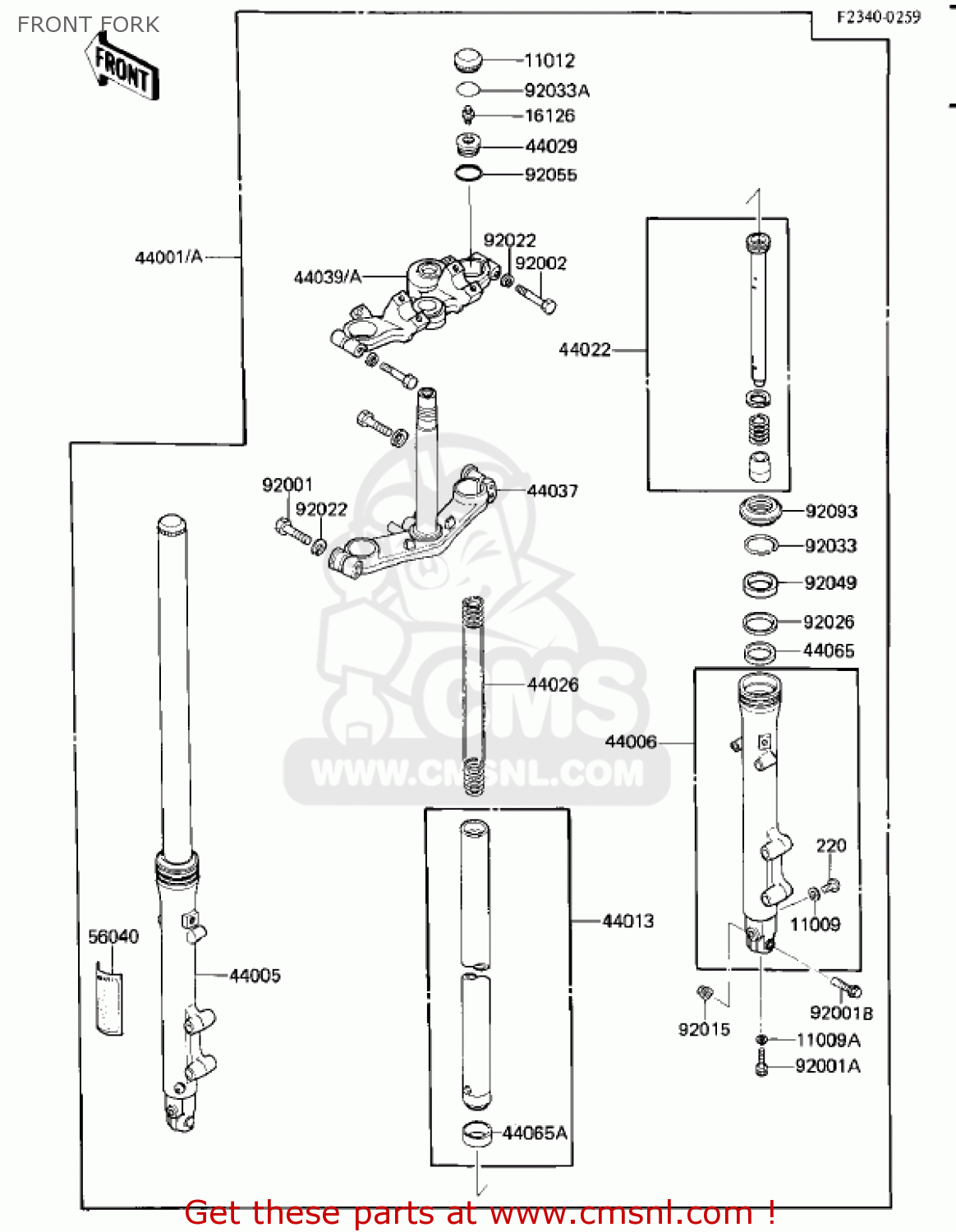 FRONT FORK ZL900A2 ELIMINATOR 1986 USA CALIFORNIA CANADA