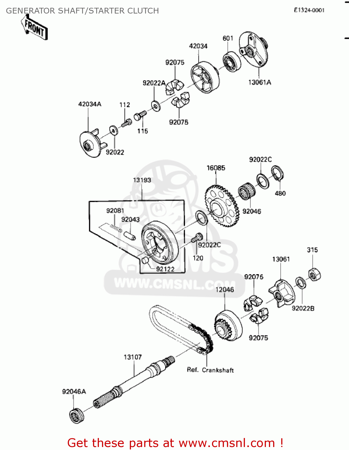 GENERATOR SHAFT/STARTER CLUTCH ZL900A2 ELIMINATOR 1986 USA CALIFORNIA CANADA