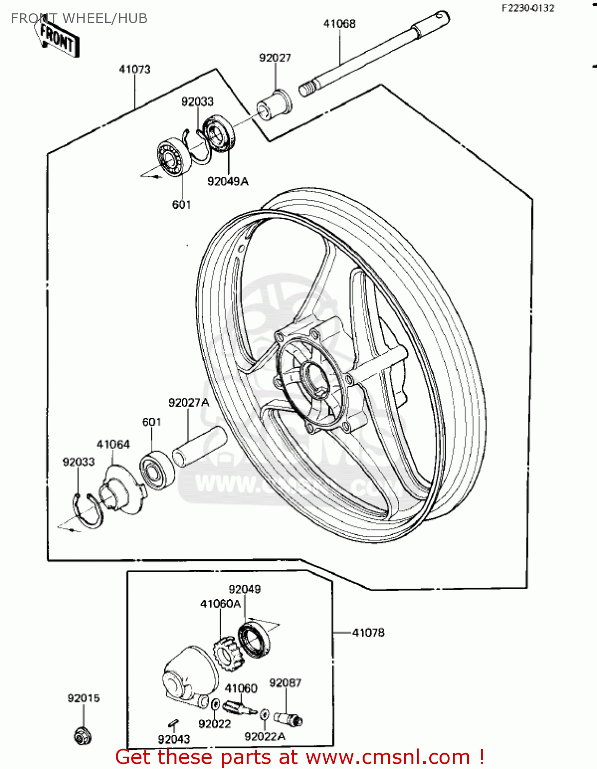 FRONT WHEEL/HUB ZL900A2 ELIMINATOR 1986 USA CALIFORNIA CANADA
