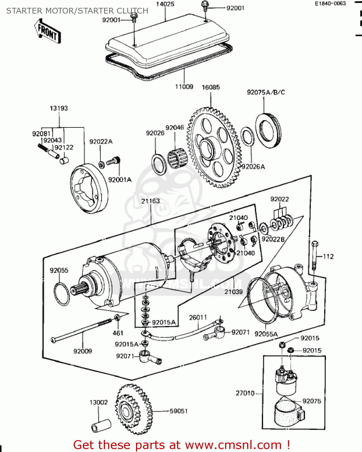 STARTER MOTOR/STARTER CLUTCH ZN1100B1 SHAFT 1984 USA CALIFORNIA CANADA / LTD