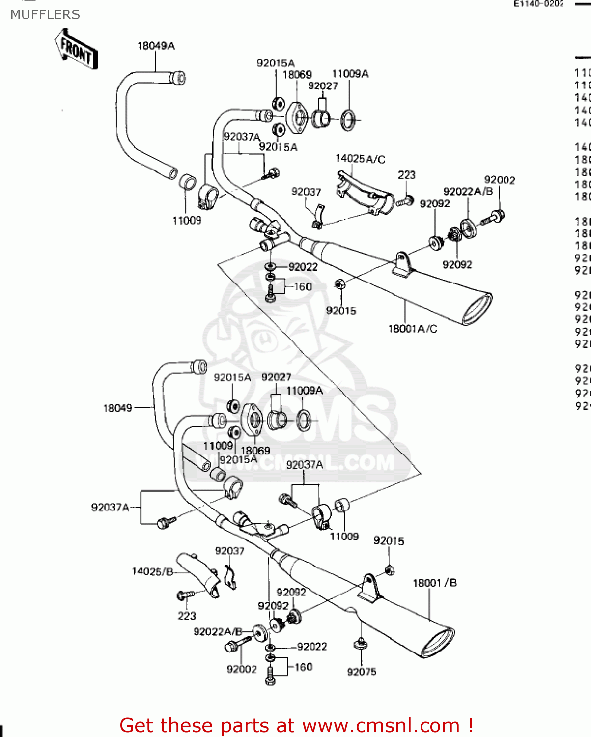 MUFFLERS ZN1100B1 SHAFT 1984 USA CALIFORNIA CANADA / LTD