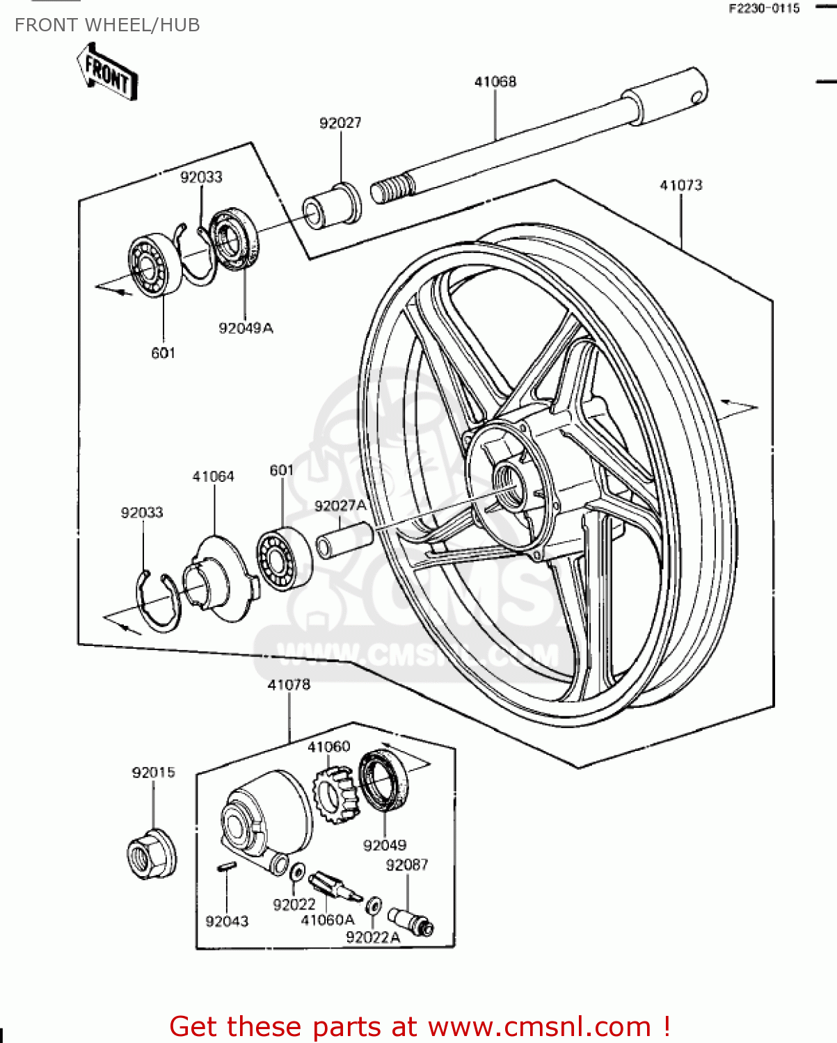FRONT WHEEL/HUB ZN1100B2 SHAFT 1985 USA CALIFORNIA CANADA / LTD