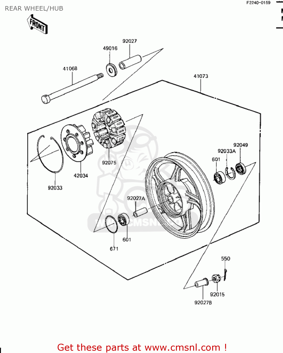 REAR WHEEL/HUB ZN1100B2 SHAFT 1985 USA CALIFORNIA CANADA / LTD