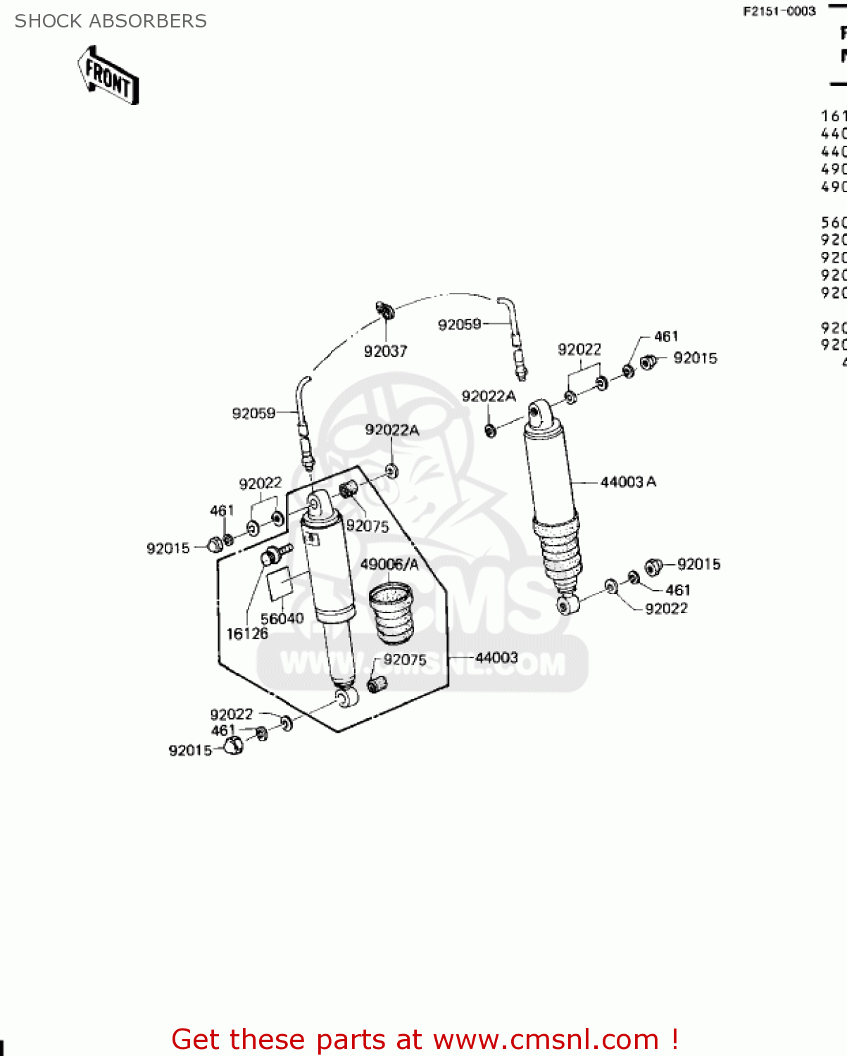 SHOCK ABSORBERS ZN1100B2 SHAFT 1985 USA CALIFORNIA CANADA / LTD