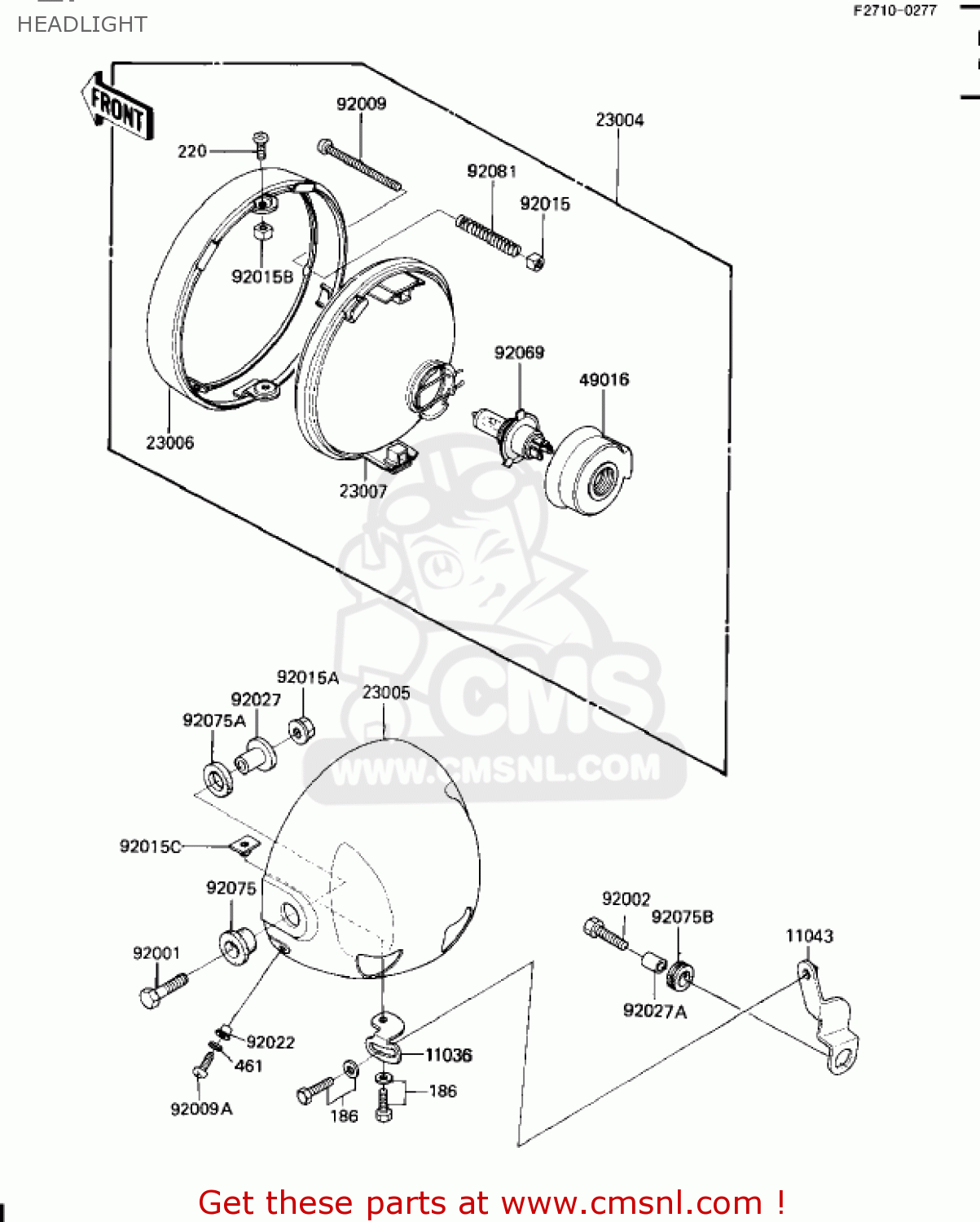 HEADLIGHT ZN1100B2 SHAFT 1985 USA CALIFORNIA CANADA / LTD