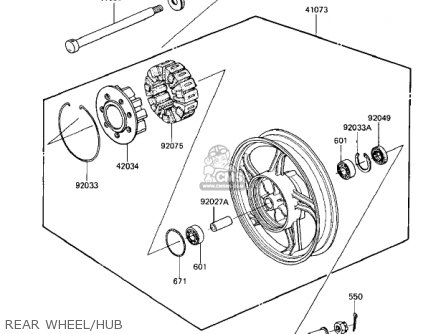 REAR WHEEL/HUB - ZN1100B2 SHAFT 1985 USA CALIFORNIA CANADA / LTD