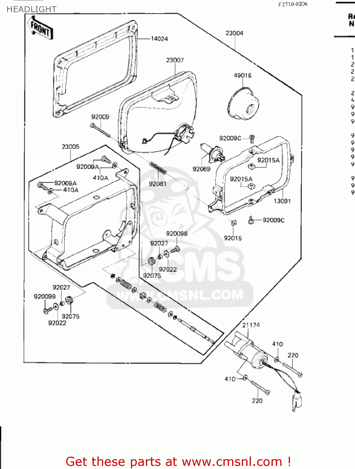 HEADLIGHT ZN1300A1 VOYAGER 1983 USA CALIFORNIA CANADA