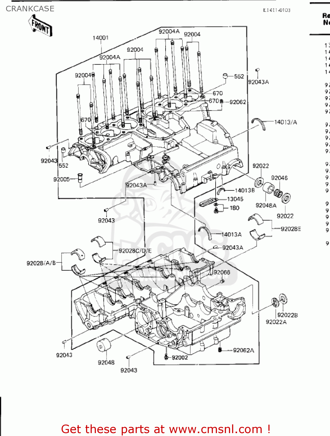 CRANKCASE ZN1300A1 VOYAGER 1983 USA CALIFORNIA CANADA