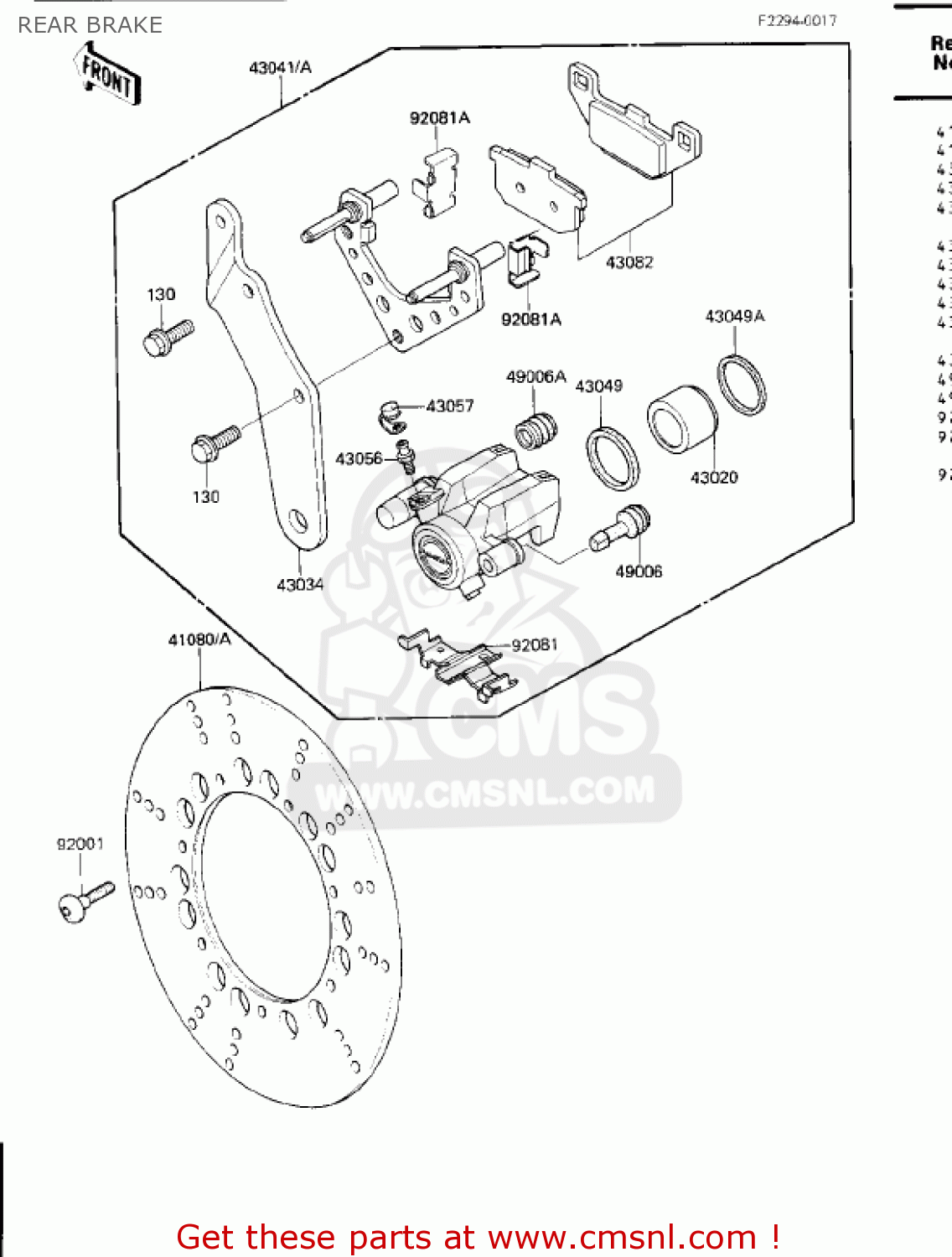 REAR BRAKE ZN1300A1 VOYAGER 1983 USA CALIFORNIA CANADA