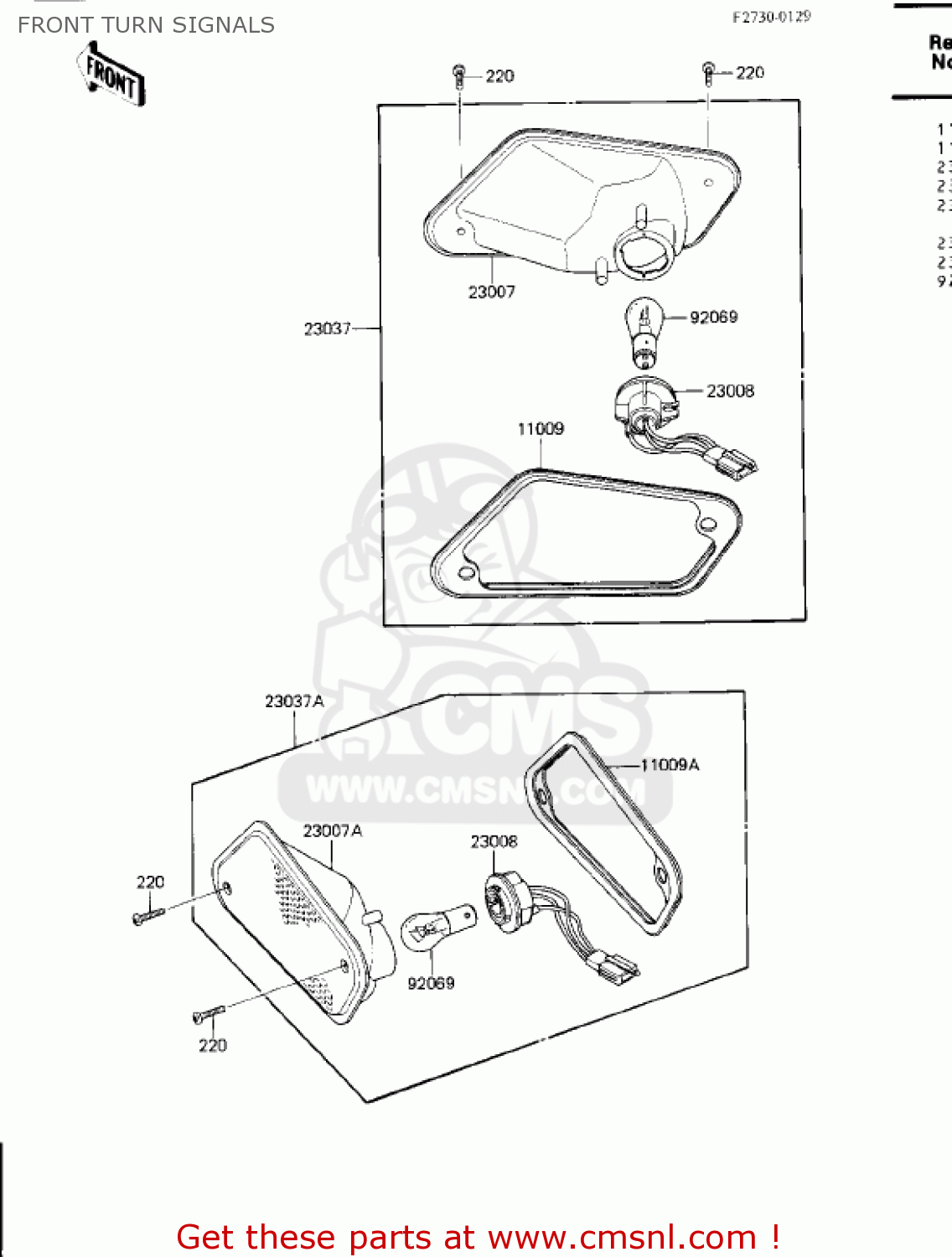 FRONT TURN SIGNALS ZN1300A2 VOYAGER 1984 USA CALIFORNIA CANADA