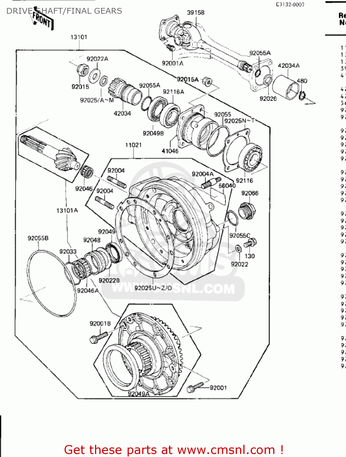 DRIVE SHAFT/FINAL GEARS ZN1300A2 VOYAGER 1984 USA CALIFORNIA CANADA
