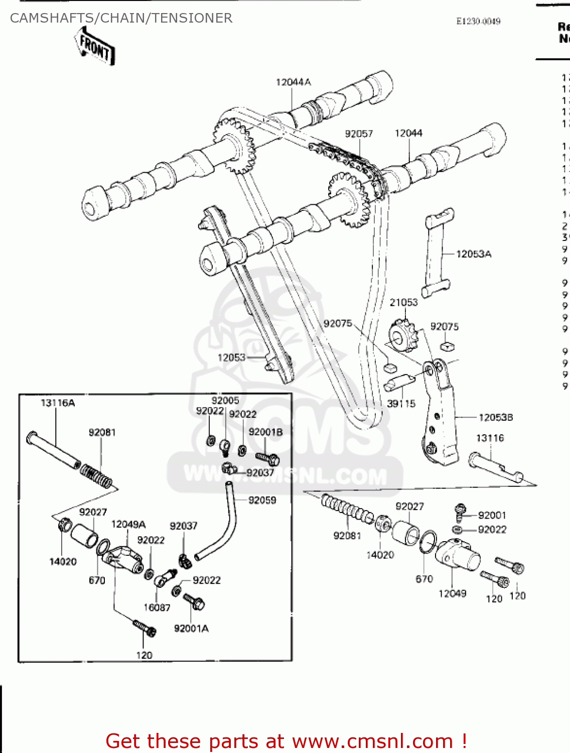 CAMSHAFTS/CHAIN/TENSIONER ZN1300A2 VOYAGER 1984 USA CALIFORNIA CANADA