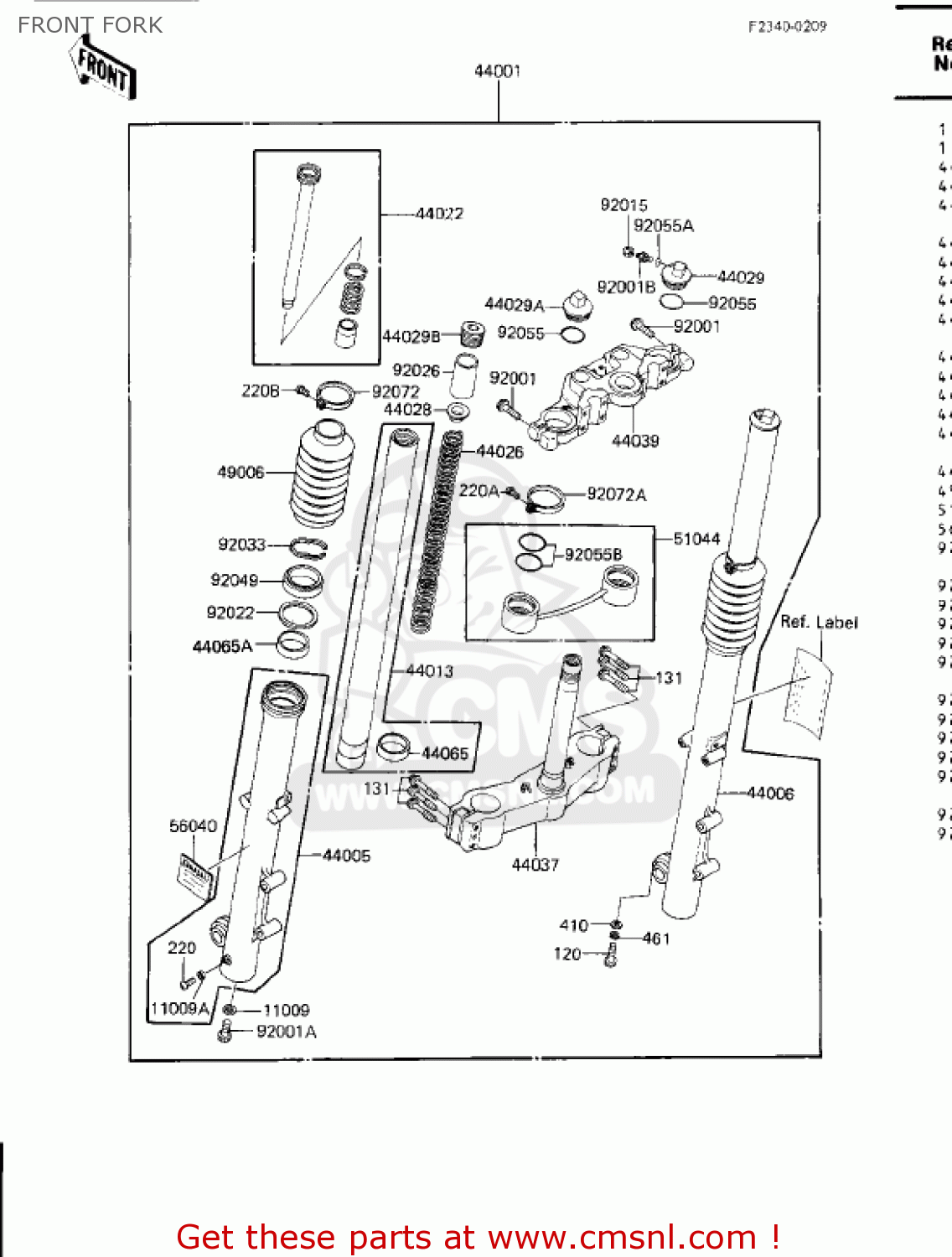 FRONT FORK ZN1300A2 VOYAGER 1984 USA CALIFORNIA CANADA