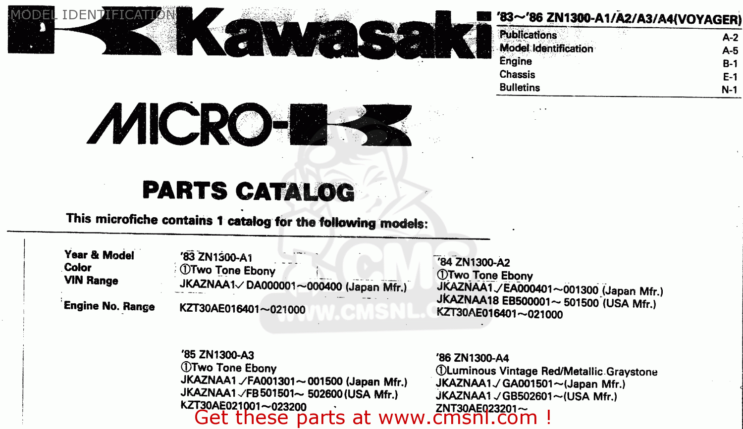 MODEL IDENTIFICATION ZN1300A3 1985 USA CALIFORNIA CANADA