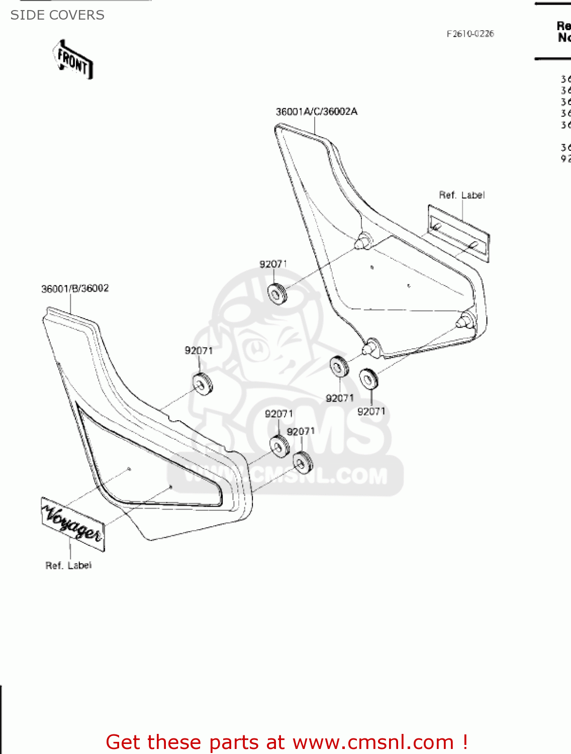 SIDE COVERS ZN1300A3 VOYAGER 1985 USA CALIFORNIA CANADA