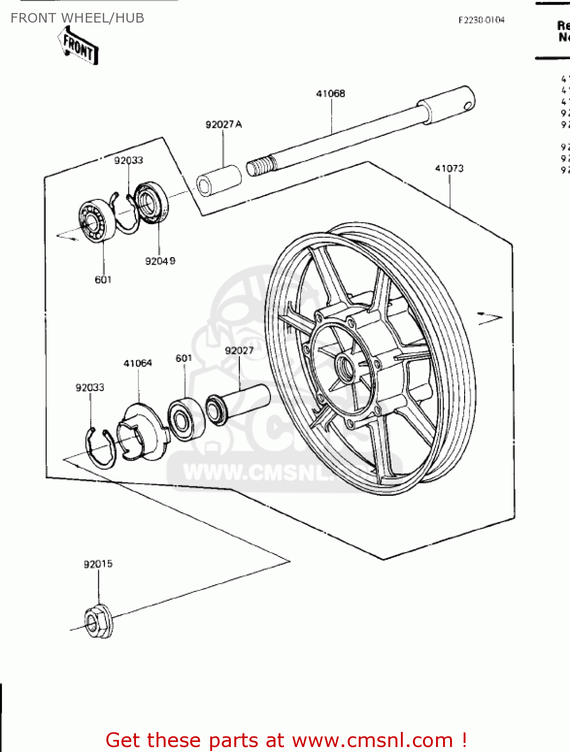 FRONT WHEEL/HUB ZN1300A3 VOYAGER 1985 USA CALIFORNIA CANADA
