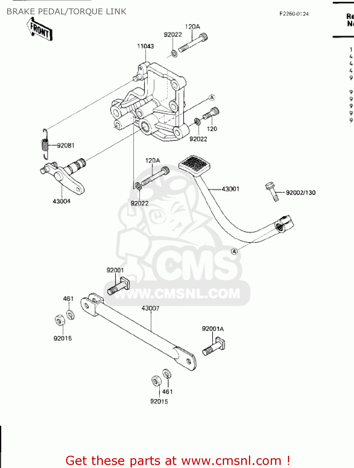 BRAKE PEDAL/TORQUE LINK ZN1300A3 VOYAGER 1985 USA CALIFORNIA CANADA