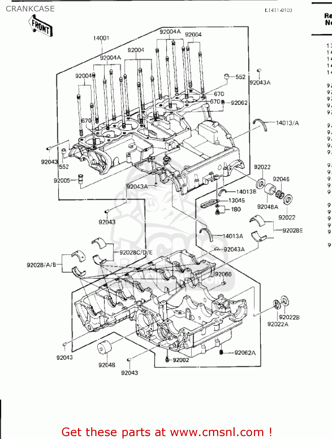 CRANKCASE ZN1300A3 VOYAGER 1985 USA CALIFORNIA CANADA