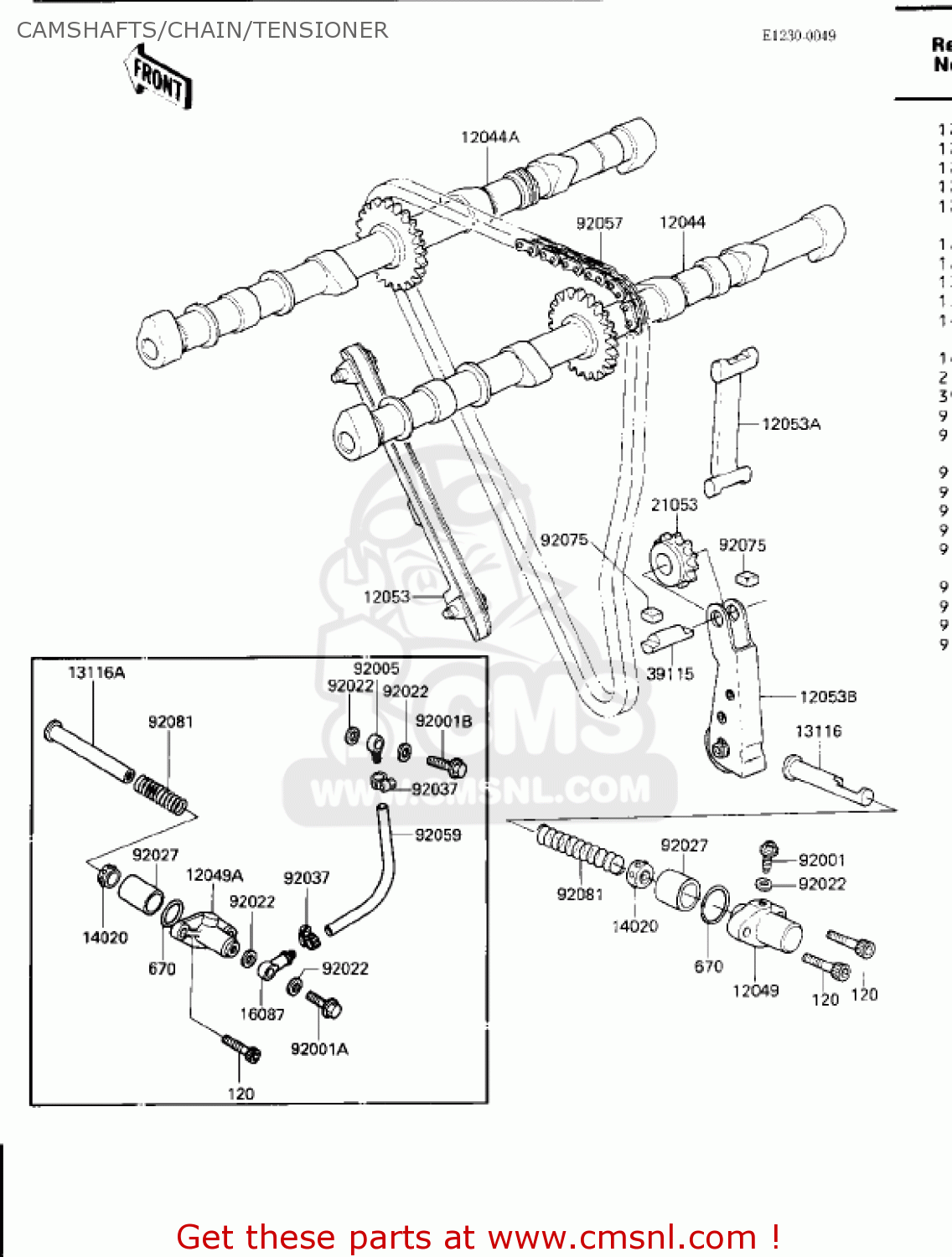 CAMSHAFTS/CHAIN/TENSIONER ZN1300A3 VOYAGER 1985 USA CALIFORNIA CANADA