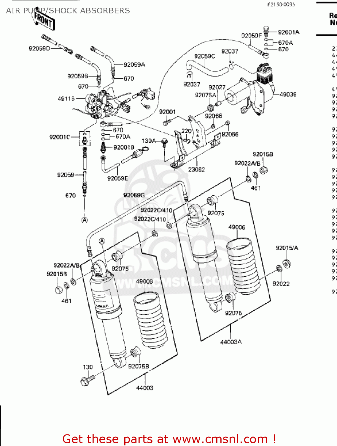 AIR PUMP/SHOCK ABSORBERS ZN1300A3 VOYAGER 1985 USA CALIFORNIA CANADA