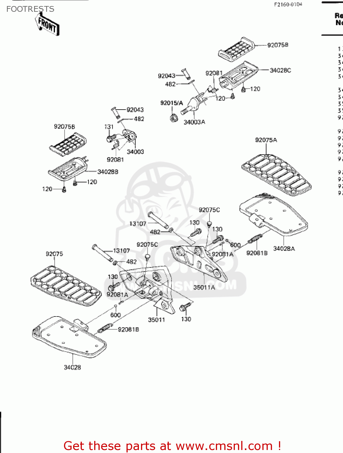 FOOTRESTS ZN1300A3 VOYAGER 1985 USA CALIFORNIA CANADA