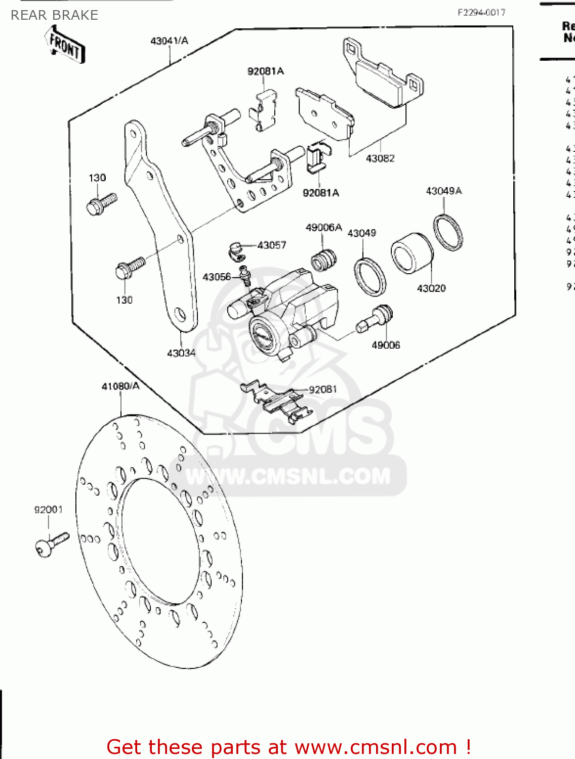 REAR BRAKE ZN1300A3 VOYAGER 1985 USA CALIFORNIA CANADA