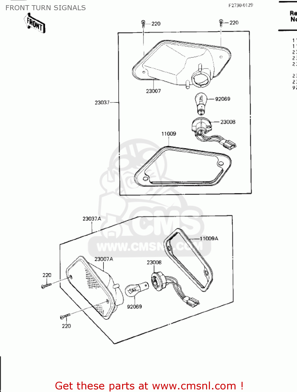 FRONT TURN SIGNALS ZN1300A4 VOYAGER 1986 USA CALIFORNIA CANADA