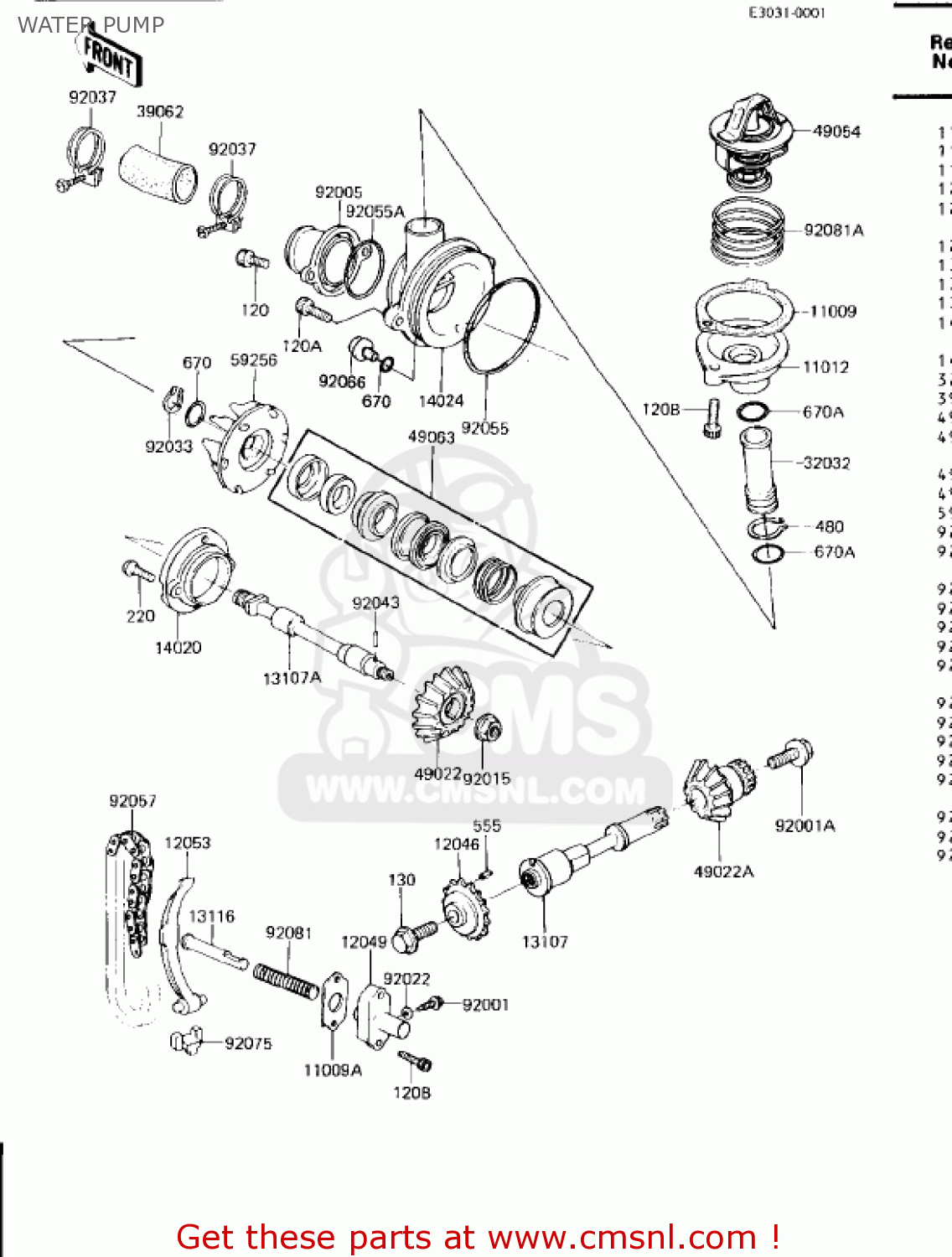 WATER PUMP ZN1300A4 VOYAGER 1986 USA CALIFORNIA CANADA