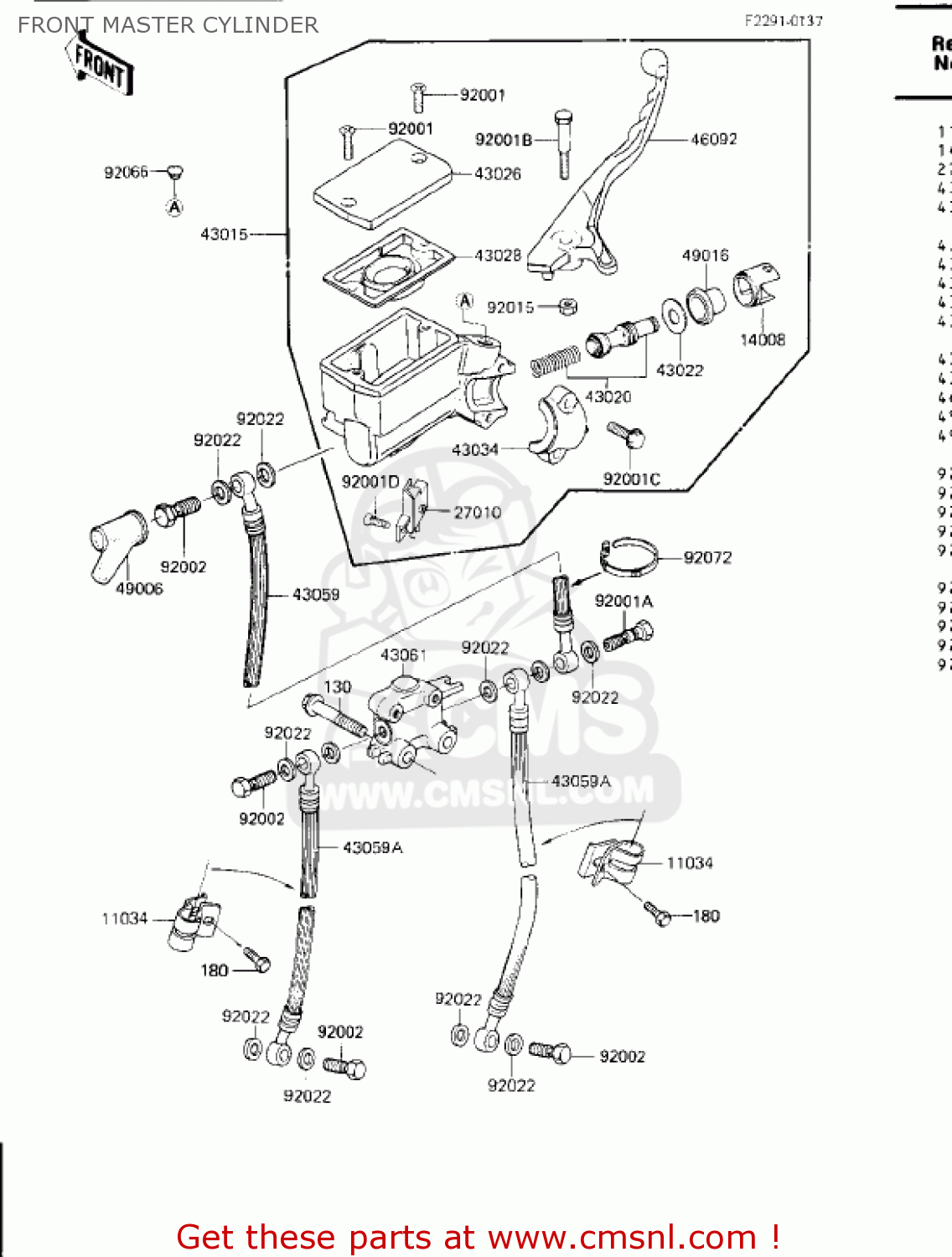 FRONT MASTER CYLINDER ZN1300A4 VOYAGER 1986 USA CALIFORNIA CANADA