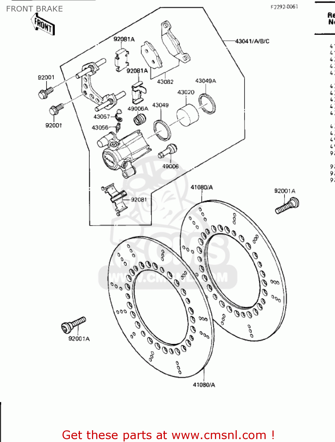 FRONT BRAKE ZN1300A4 VOYAGER 1986 USA CALIFORNIA CANADA
