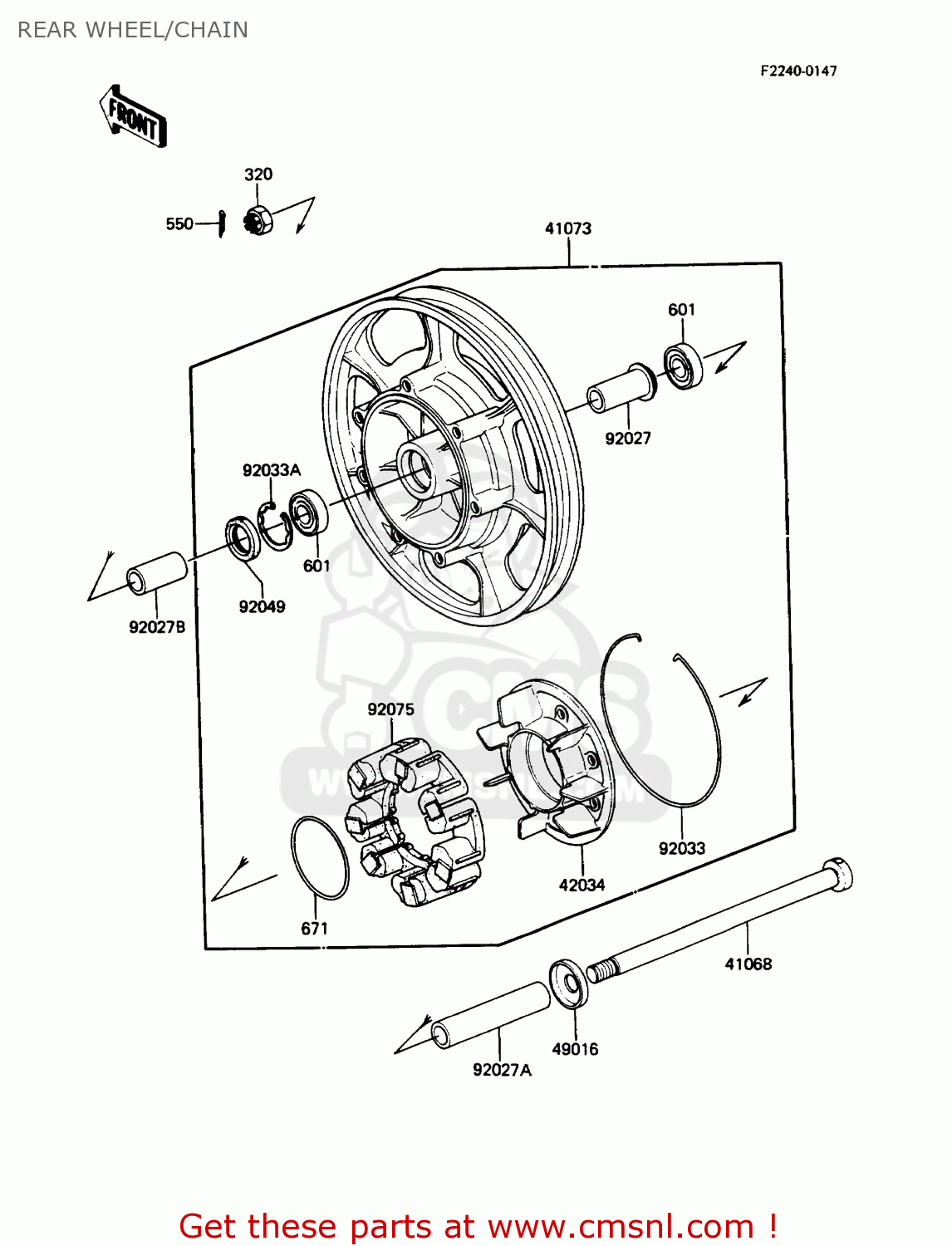 REAR WHEEL/CHAIN ZN1300A5 VOYAGER 1987 USA CALIFORNIA