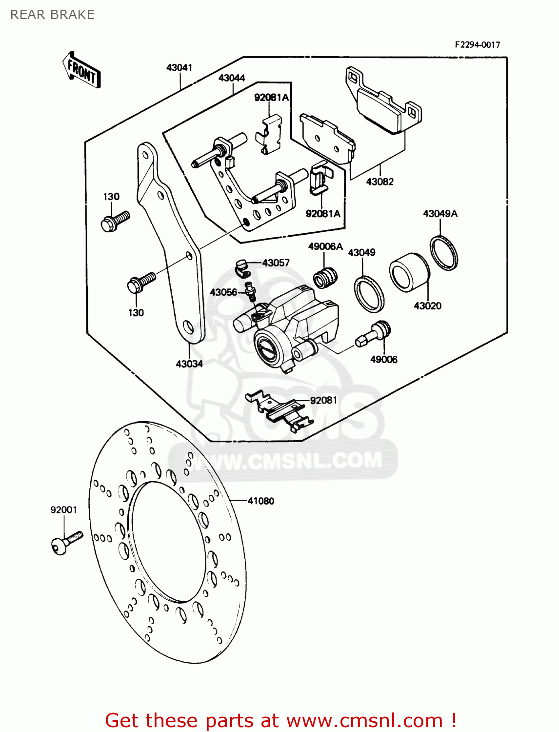 REAR BRAKE ZN1300A5 VOYAGER 1987 USA CALIFORNIA