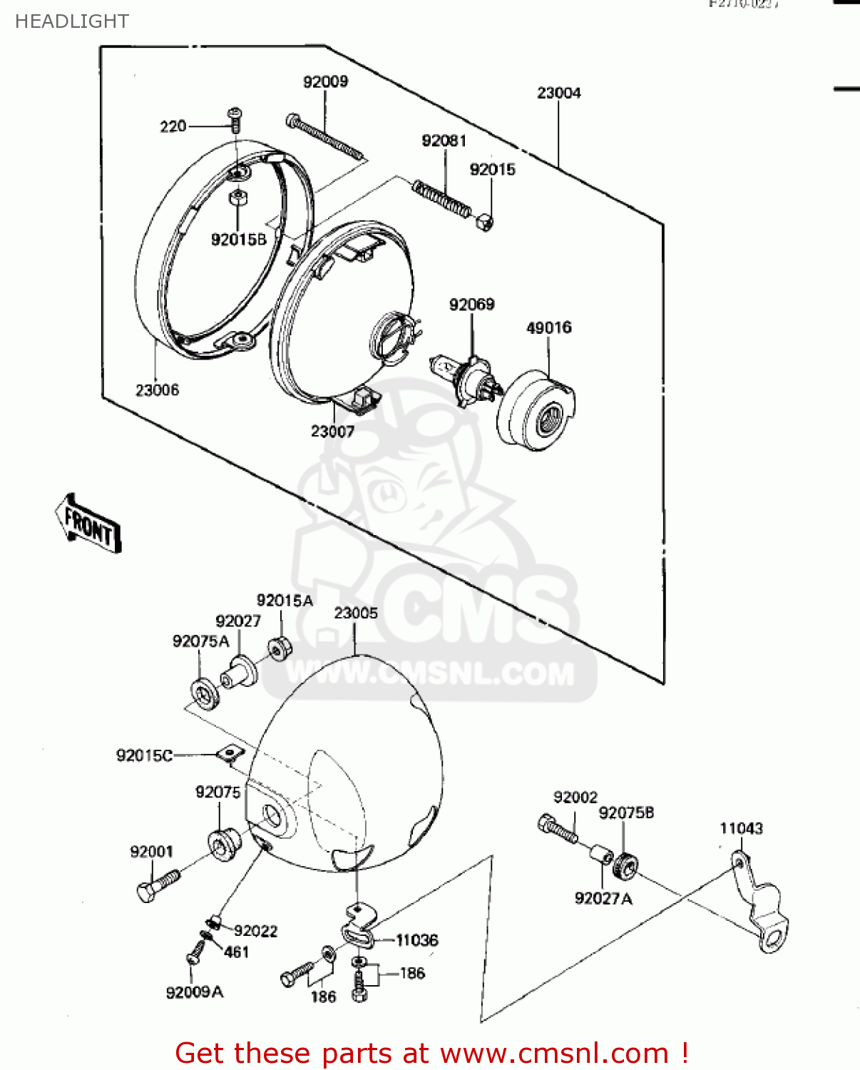 HEADLIGHT ZN700A1 SHAFT 1984 USA CALIFORNIA / LTD