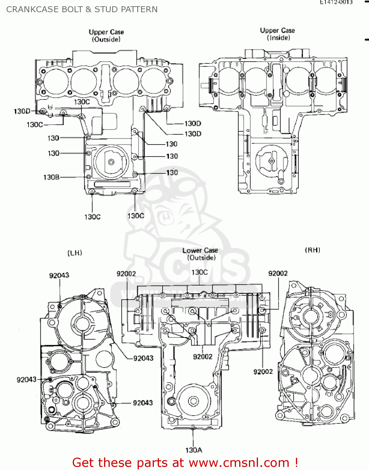 CRANKCASE BOLT & STUD PATTERN ZN700A1 SHAFT 1984 USA CALIFORNIA / LTD