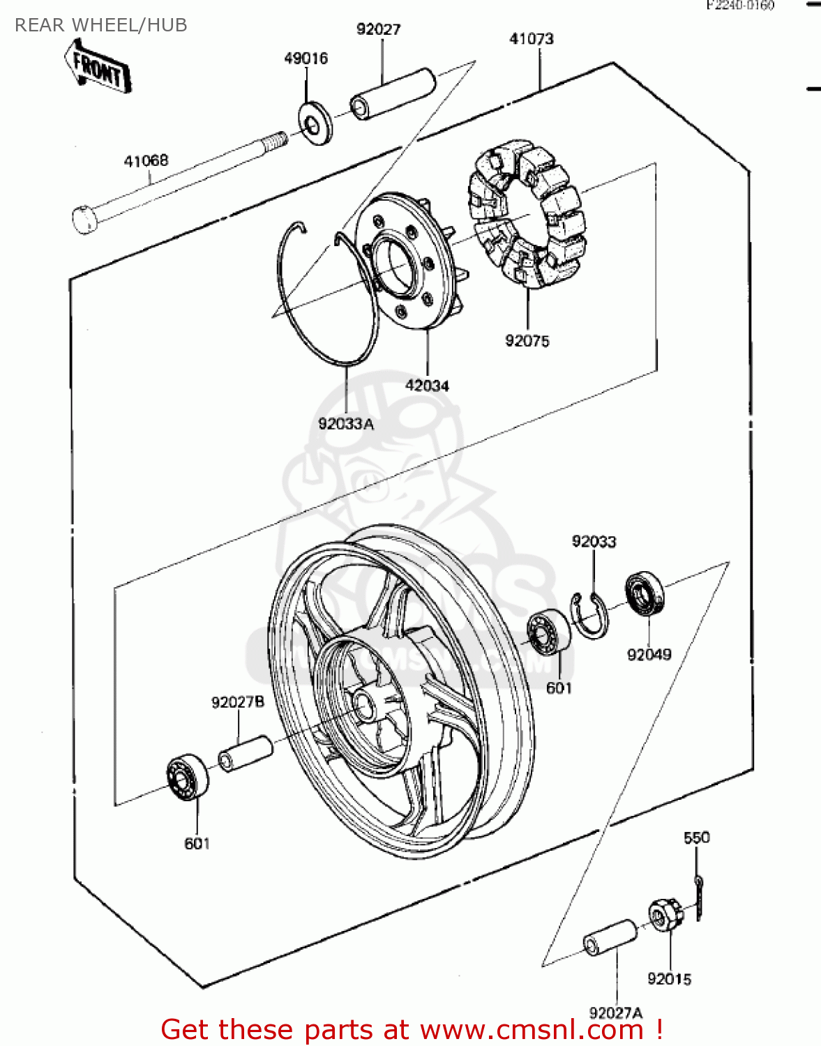 REAR WHEEL/HUB ZN700A1 SHAFT 1984 USA CALIFORNIA / LTD