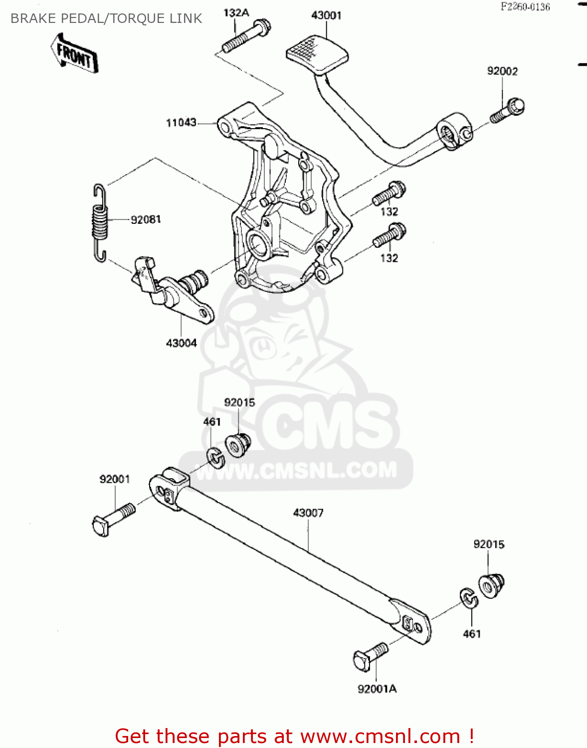 BRAKE PEDAL/TORQUE LINK ZN700A1 SHAFT 1984 USA CALIFORNIA / LTD