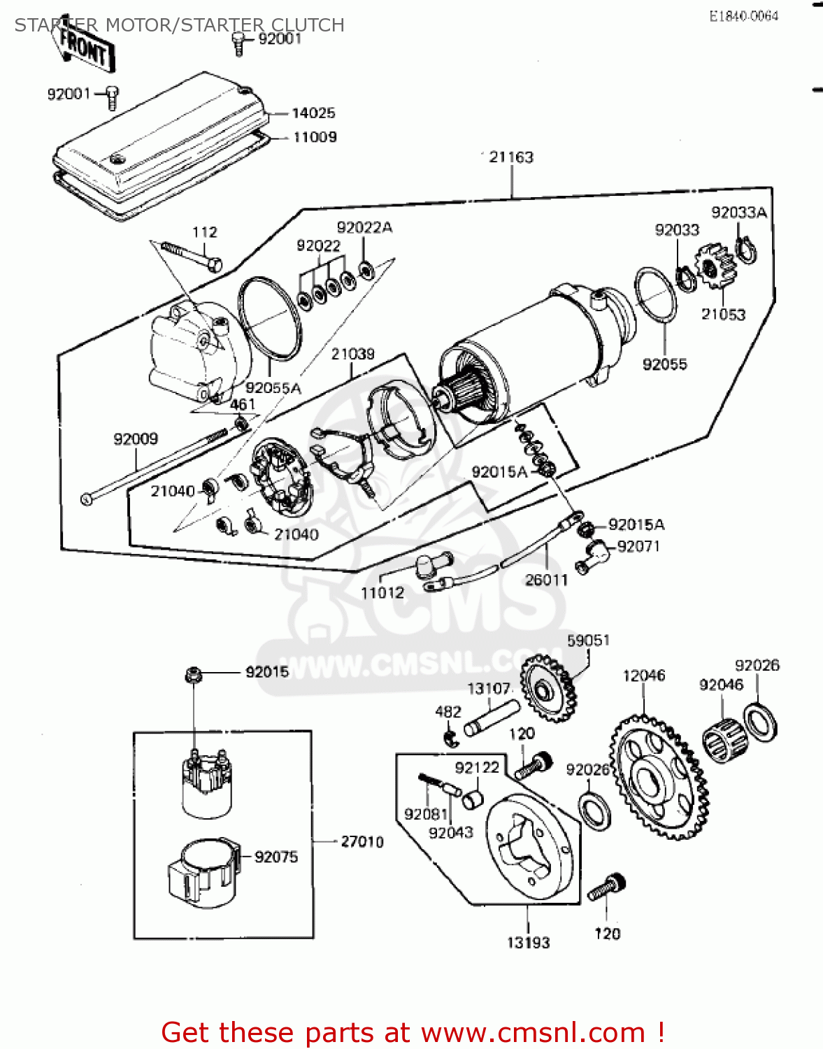 STARTER MOTOR/STARTER CLUTCH ZN700A1 SHAFT 1984 USA CALIFORNIA / LTD