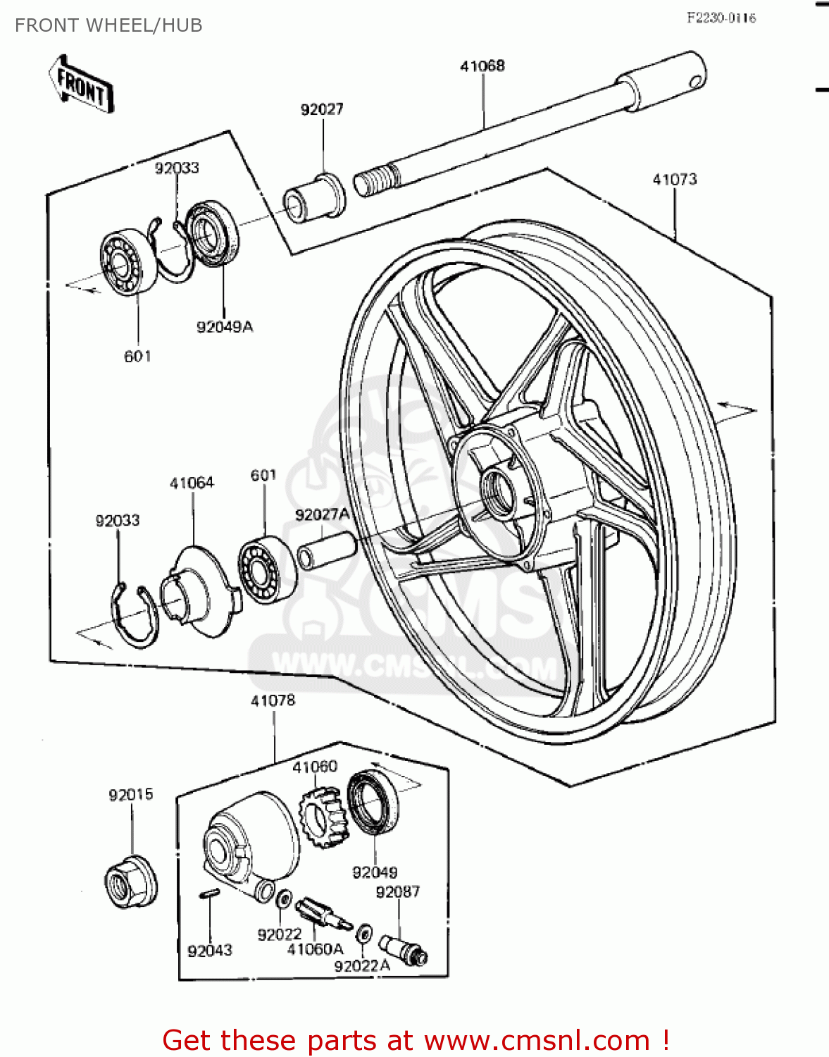 FRONT WHEEL/HUB ZN700A2 SHAFT 1985 USA CALIFORNIA / LTD