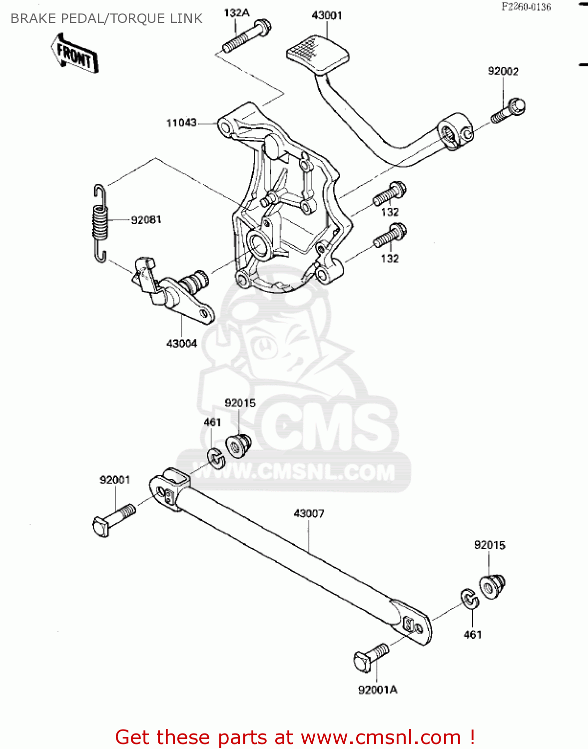 BRAKE PEDAL/TORQUE LINK ZN700A2 SHAFT 1985 USA CALIFORNIA / LTD