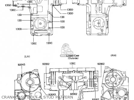 CRANKCASE BOLT & STUD PATTERN - ZN700A2 SHAFT 1985 USA CALIFORNIA / LTD